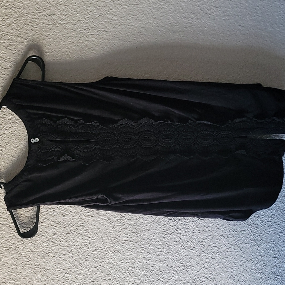 Pale Sky Black Blouse with Lace Back NWOT